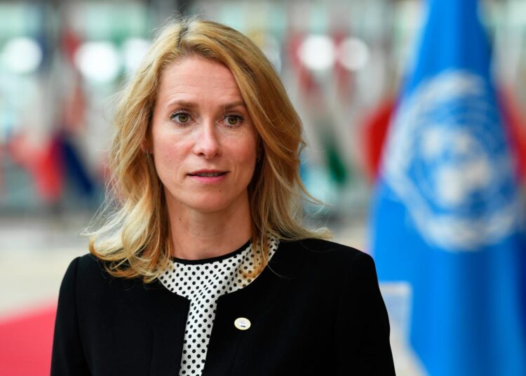 Estonian Prime Minister Kaja Kallas talks to journalists as he arrives for an EU summit at the European Council building in Brussels, Thursday, June 24, 2021. At their summit in Brussels, EU leaders are set to take stock of coronavirus recovery plans, study ways to improve relations with Russia and Turkey, and insist on the need to develop migration partners with the countries of northern Africa, but a heated exchange over a new LGBT bill in Hungary is also likely. (John Thys, Pool Photo via AP)