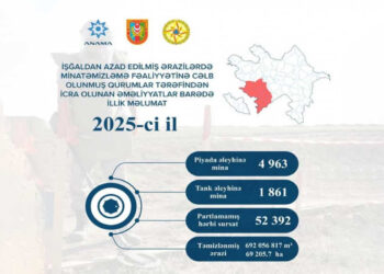 Azad edilmiş ərazilərdə ötən il 6 824 mina, 52 392 PHS aşkarlanıb