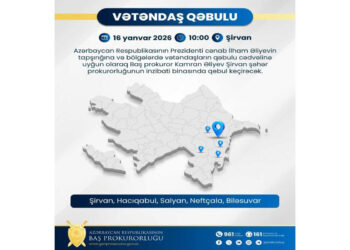 Baş prokuror Şirvanda vətəndaşları qəbul edəcək