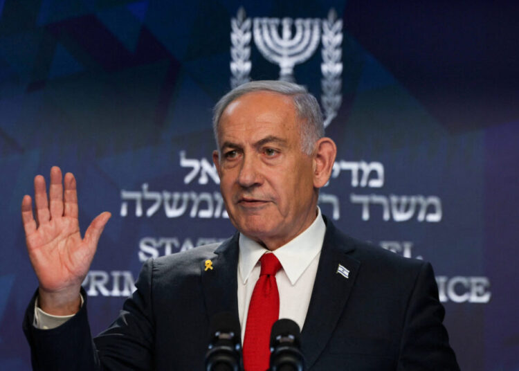 Israeli Prime Minister Benjamin Netanyahu speaks during a press conference, in Jerusalem, May 21, 2025. REUTERS/Ronen Zvulun/Pool