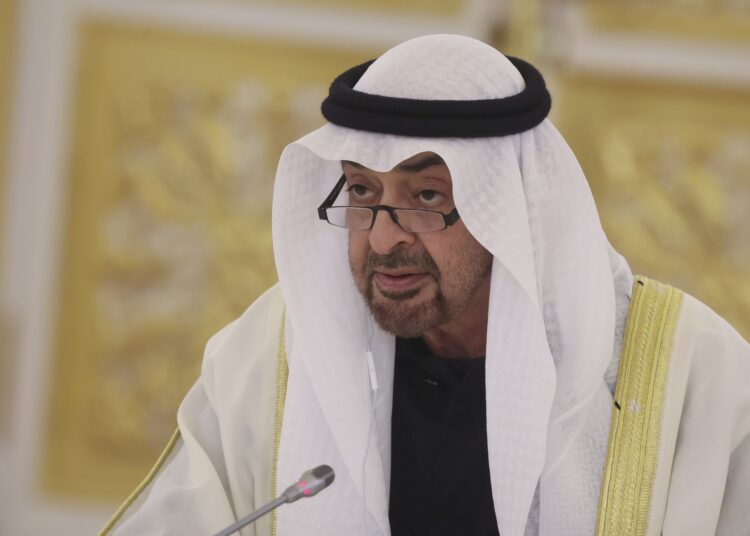 epa12690274 UAE President Sheikh Mohammed bin Zayed Al Nahyan speaks with Russian President Vladimir Putin (not pictured) during their meeting at the Kremlin in Moscow, Russia, 29 January 2026. EPA/MAXIM SHIPENKOV / POOL