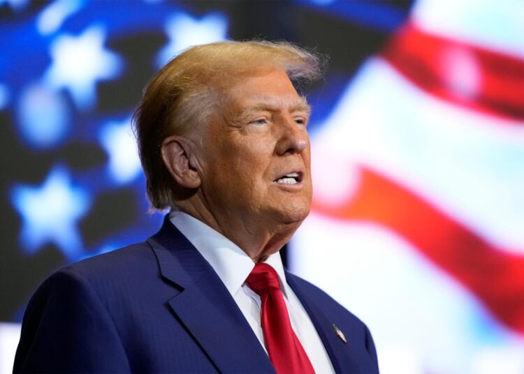 Republican presidential nominee former President Donald Trump speaks at a faith town hall with Georgia Lt. Gov. Burt Jones at Christ Chapel Zebulon, Wednesday, Oct. 23, 2024, in Zebulon, Ga. (AP Photo/Alex Brandon)