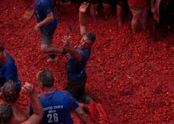 İspaniyada “Tomatina” “döyüşü” zamanı 150 ton pomidor istifadə olunub