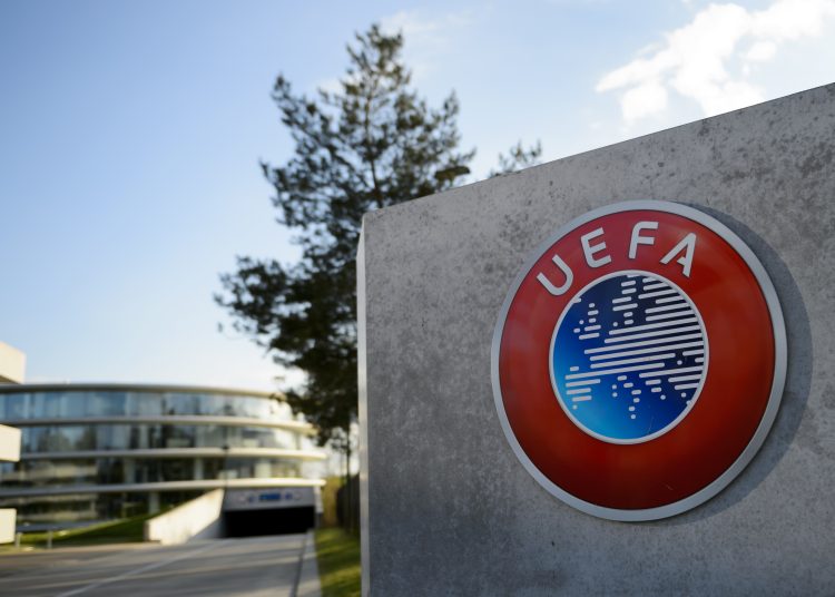 A photo taken on April 6, 2016 shows the logo of European football body UEFA at the UEFA headquarters in Nyon.

Swiss police raided the headquarters of European football body UEFA on April 6 following the latest revelations of a web of Panama-based offshore financial dealings by the rich and famous. The raid came after the so-called Panama Papers revealed that newly elected FIFA president Gianni Infantino signed TV rights contracts for the Champions League with a company headed by two defendants later caught up in the corruption scandal that engulfed football's world body.
 / AFP PHOTO / FABRICE COFFRINI